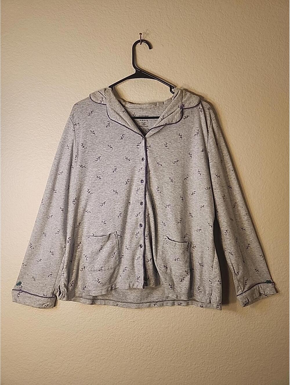 Simply Basic Shirt Girls XL 16-18Gray Floral Sleepwear Pajama